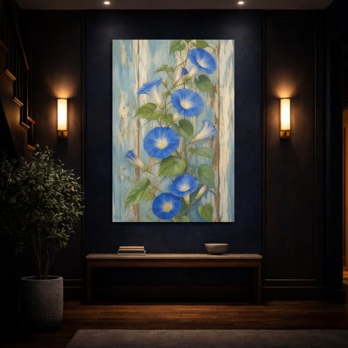 Tableau morning glory vintage bleu 40x60 décoration murale