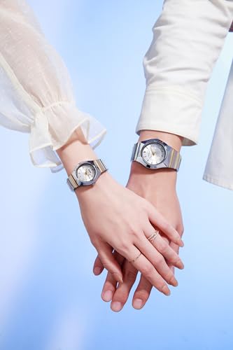 Image of Giordano Analog Pair Watch for Unisex with Round Dial, Crystal Indices, Date Display and Stainless Steel Strap