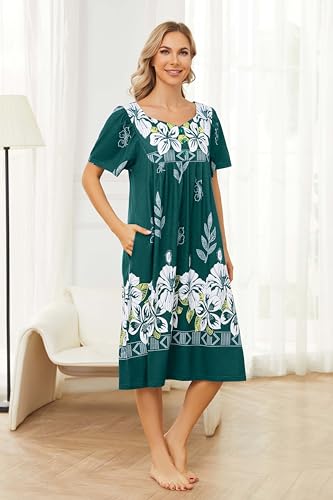 Image of House Dresses for Women with Pockets Mumu Dresses Short Sleeve Moo Moos for Women Nightgown Duster Lounge Dress S-3XL