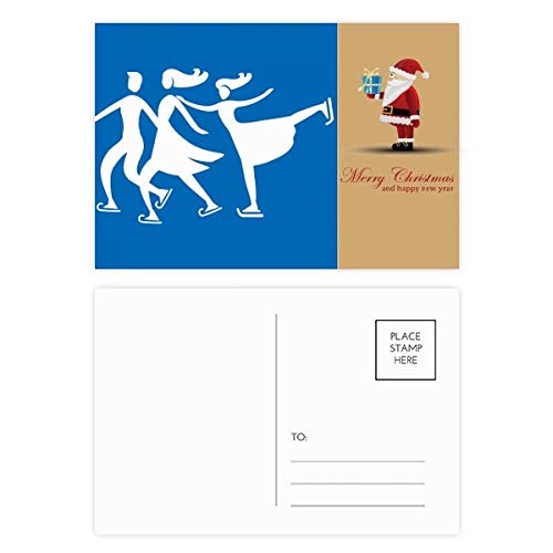 Cartes postales de ski silhouette Père Noël bleu : lot de 20 à offrir ou envoyer