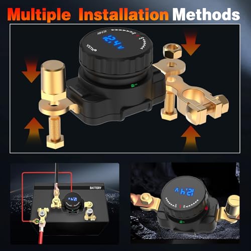 Top Post Battery Disconnect Switch with Voltmeter, 5V-80V Car Battery Disconnect Switch, Negative On/Off Master Isolator Power Cut Shut Off for Car, RV, Boat, Truck, ATV — view 6