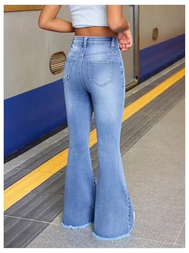 GORGLITTER Girl's Butterfly Flare Jeans Ripped Raw Hem Bell Bottom Denim Pants 8-12Y3