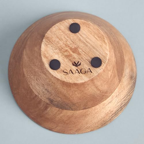 Image of SAAGA Mango Wood Nuts Bowl Set of 2-6 x 3 Inch Decorative Wooden Snack & Dry Fruit Bowls | Soup Serving Katori for Kitchen & Dining - Garcinia Papyrus Finish