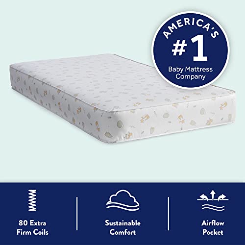 Image of Kolcraft BabyPedic Antibacterial 2 Stage Waterproof Crib Mattress plus Toddler Bed Fit, Premium Extra Firm Supportive Coils, GREENGUARD Gold Certified, Safety & Quality Tested, Made in USA, 52 inchX28 inch