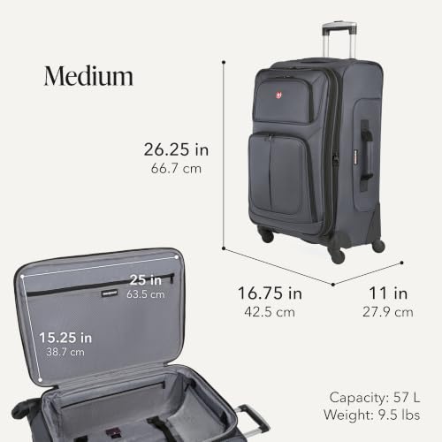 Image of SWISSGEAR Sion Softside Expandable Spinner Luggage Durable Lightweight Travel Suitcase, Dark Grey, 3-Piece Set (Carry-On /Medium /Large)