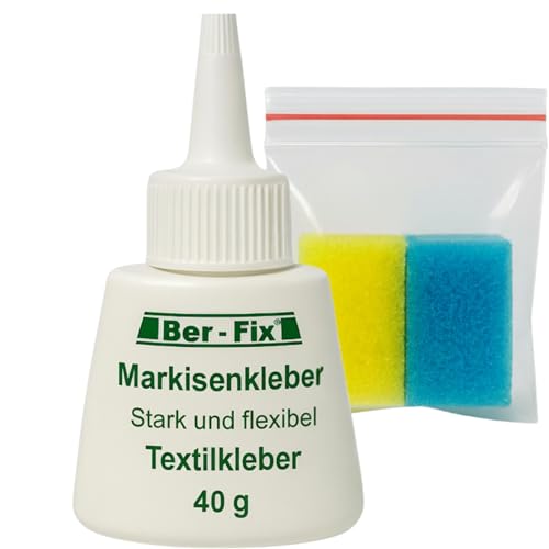 Ber-Fix® Textilkleber 40 g – Markisenkleber für Gewebe, Zelt & Plane – repariert Nähte, Risse & Säume – flexibel, transparent, wetterfest, waschbar bis 95 °C – ohne Nähen