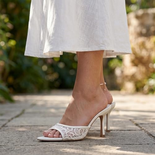 Image of Riekhany High Heel Mules for Women Slip On Open Pointed Toe Classy Patent Leather Stiletto Pumps Formal Slingback Mule Sandals Dress Walking Shoes