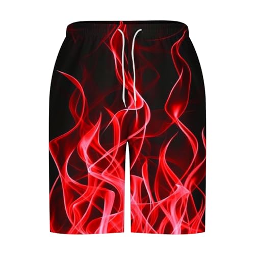 Shorts for Men 2025 Trendy Drawstring Quick Dry Swim Trunks with Pockets Casual Flame Print Beach Bathing Suits2