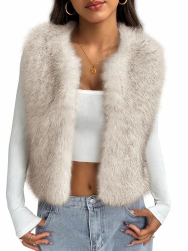 BTFBM Faux Fur Vest Women Fall Fashion 2026 Winter Clothing,Beige,XL