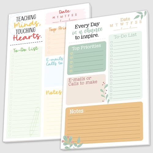 Decorably 2-Pack 50 Sheets Minimalist Undated Teacher Notepad, 5.5x8.5in Easy Tear-Off Teacher To Do List Notepad for Top Priorities, To-Do List, Contacts, Notes