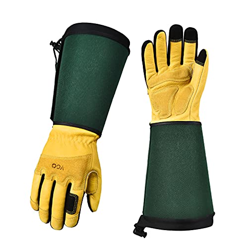 Vgo... Guanti da Giardinaggio Lunghi Antispine in Pelle, 1 paio Guanti da Lavoro a Maniche Lunghe Antivibrante per Agricoltatura Potatura Orto