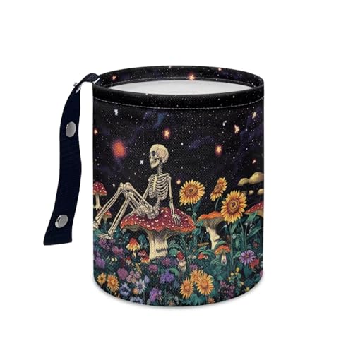 Image of Skull Mushroom Floral Car Trash Can Collapsible Trash Can Rubbish Bin Garbage Bin Decoration Car Interior Easy to Clean for Car SUV Trucks