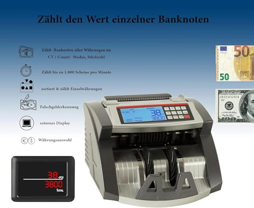 Securina24 Geldzählmaschine Wertzähler für Einzelsorten Geldzähler Banknotenzähler SR3800