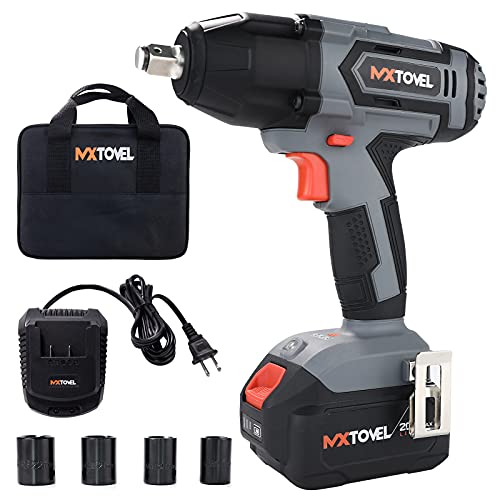 MXTOVEL 20V MAX Cordless Impact Wrench Set with 3000mAh Battery & Fast Charger, 1/2'Chuck, 295 Ft-lb Torque, 3 Speed, 4Pcs Sockets, Compact Design for Car Home Repair