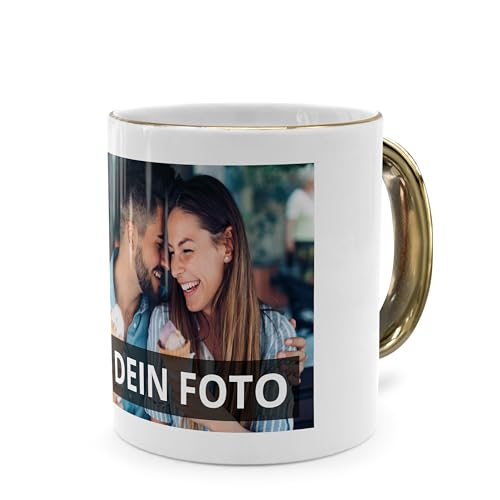 PhotoFancy® - Tasse mit Foto bedrucken lassen - Fototasse personalisieren – Kaffeebecher zum selbst gestalten (Gold)