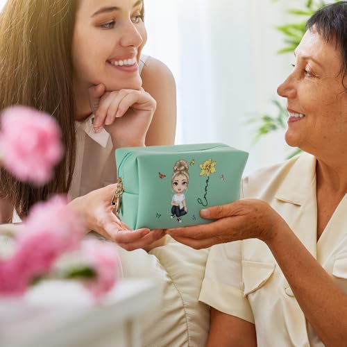 callie Personalized Travel Makeup Bag, Custom Birth Flower and Cartoon Character with Name on Portable Cosmetic Bag, Christmas Gifts, Birthday Gifts for Woman, Friend, Teachers