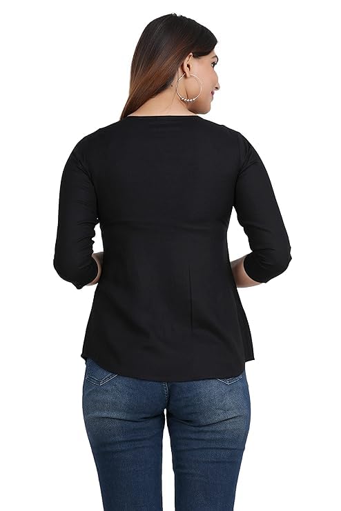 Image of Avayayat Short Kurti for Women | Embroidered Straight Rayon Kurta | Round Neck Full Sleeves Short Kurti for Women's