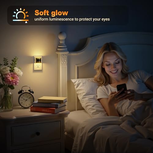 Image of JandCase Motion Sensor Night Light, Night Lights Plug into Wall, Dusk to Dawn Sensor Nightlight with Motion Activated, 30 /60 /100lm Brightness Dimmable, 3000K Warm White, for Kids Bedroom Hallway