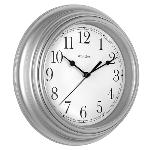 Westclox Quartz Movement Round Wall Clock, Contemporary Analog Design, Battery-Powered for Indoor Use (Silver, 9 Inch)