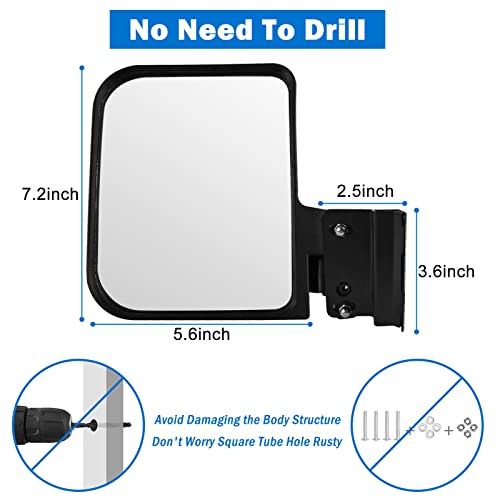 Only Fit 0.75 & 1 Inch Square Strut, No-Drilling Required Golf Cart Side Mirror Kit For Ezgo Yamaha Club Car Star Zone Carts Adjustable One Pair Golf Cart Folding Rear View Mirrors Set #TOP4