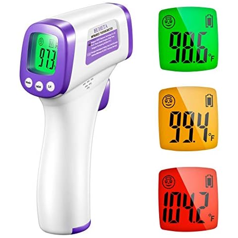 HUHETA Infrared Thermometer for Adults, Non Contact Forehead Thermometer with Fever Alarm, Accurate Reading and Memory Function, Body Temperature & Surface of Objects Use (Purple) Cover