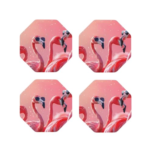 Sottobicchieri 4 pezzi, fantastici occhiali da sole fenicottero, sottobicchieri per la protezione del tavolo, adatti per tipi di tazze, sottobicchieri per decorazione della casa, soggiorno, 10,2 cm