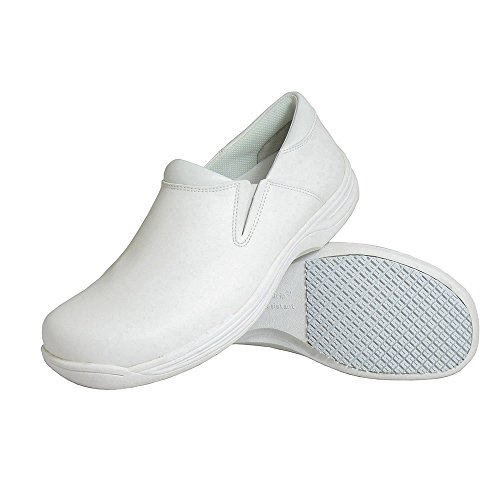 Footwear Men's Slip-Resistant Slip-On Work Shoes,White Leather,US 9