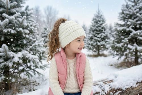 Image of Funky Junque BeanieTail Children's Ponytail Messy Bun Beanie Solid Ribbed Hat