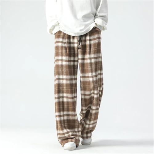 Men's Vintage Color Plaid Pants Loose Wide Leg Pants Lazy Wind Straight-Leg Leisure Trousers3