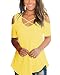 Aolakeke Cold Shoulder Short Sleeve T Shirts V Neck Tops Casual Criss Cross Tunic Blouse (X-Large, Yellow)