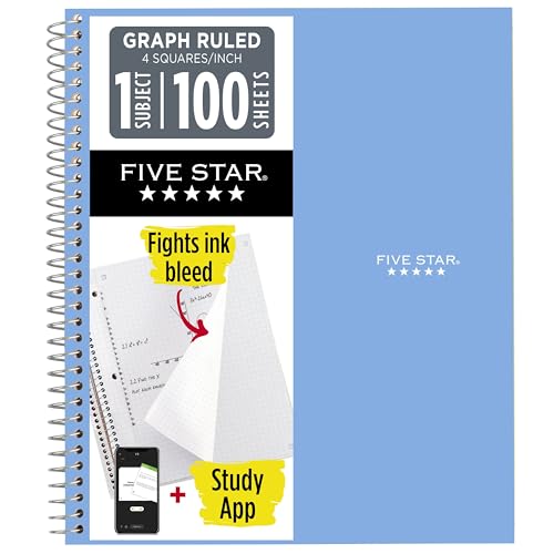 Five Star Spiral Notebook + Study App, 1 Subject, Graph...