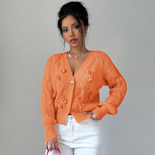 Women Knitted Cardigan Sweater with Bow V-Neck Button Down Long Sleeve Open Front Casual Outwear for Fall Winter4