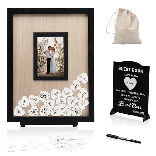 HYMENEX Wedding Guest Book Alternative, Guest Book Wedding Reception, Wedding Guest Book with Wooden Hearts Guest Book Signs for Wedding Anniversary Birthday Party Baby Shower