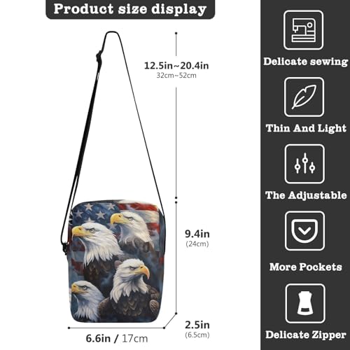 Crossbody Bag American Flag Eagle 4th Of July Independence Day Messenger Bag for Women Men Purse Shoulder Bag Satchel Bag with Adjustable Strap 214A70413