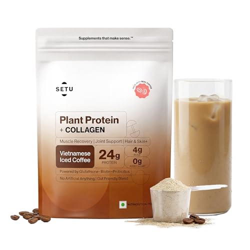 Image of Setu Plant Protein + Veg Collagen | 24g Protein with Glutathione & Biotin | Pea & Rice Isolate | For Muscle, Skin & Hair | No Bloating, Probiotics | Vegan Protein Powder for Men & Women | 1 kg