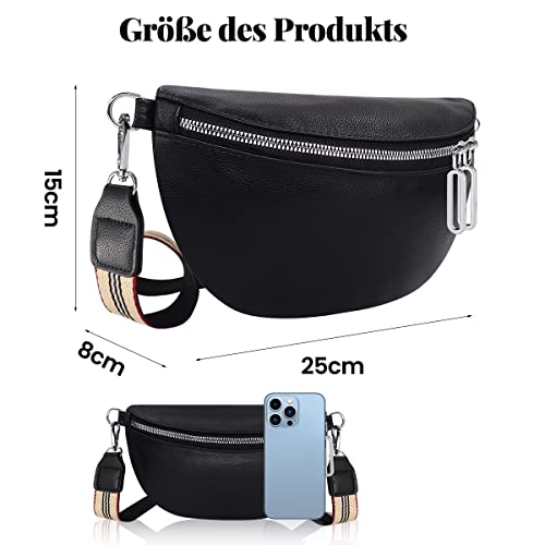 Aucenix Bauchtasche Damen Crossbody Bags - Gürteltasche Handtasche mit Breiter Gurt für Mädchen, Mode Hüfttasche mit verstellbarem Riemen, Stylisch Crossbag mit Premium PU Leder (Schwarz)