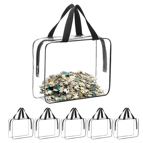 Maodom Lot de 6 grands sacs à jouets pour le rangement de jeux de société transparents en PVC imperméable pour jeux de société, pièces de puzzle, lot de 6 grands sacs à vêtements