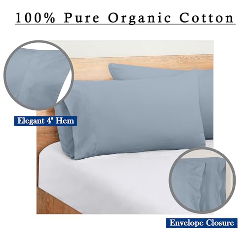 Image of ROYALE LINENS 300 Thread Count 100% Long Staple Combed Cotton Pillowcases Set of 2 - Ultra Soft - Queen Bed Pillow Cover - 20 inchx30 inch - Breathable, Cool & Crisp Percale Pillow Cases (Queen, Lake Blue)