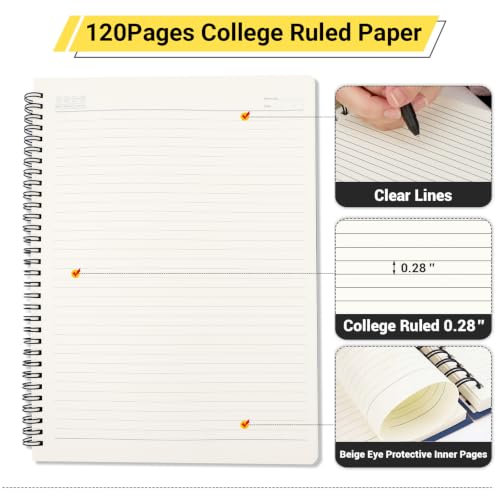 EUSOAR A4 Notebook, 6 Packs 8.5" x 11" Royal Blue College Ruled Spiral Subject Notebook, 120Pages/ 60Sheets Large Spiral Lined Journal Notepads Notebooks Bulk for Business Work School Note Takingg - Image 3