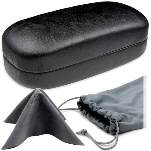 Image of MyEyeglassCase - Large Sunglasses Case - Glasses Holder with Pouch & Cloth - Eyeglass Hard shell Medium - Extra Large frames