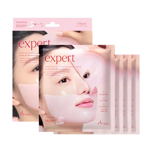 Ariul Expert Pink Vita Collagen Hydrogel Mask – Firming & Radiance Hydrogel Face Mask, Korean Skincare Sheet Mask (4 Sheets)