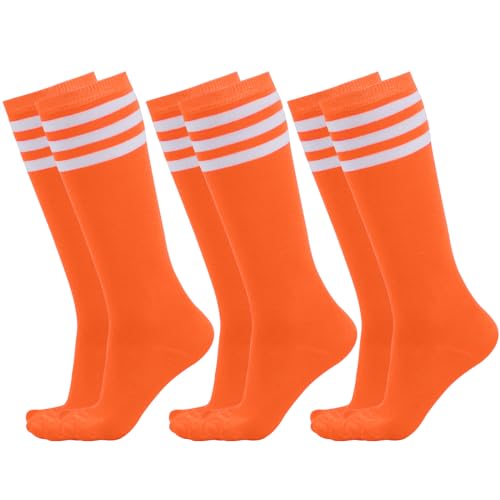 Dxhycc 3 Pairs Kids Soccer Socks Striped Knee High Socks Baseball Softball Socks Youth Athletic Socks for Boys Girls