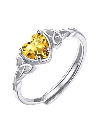 ChicSilver Joyería Irlandesa de Amor Plata de Ley 925 Anillo Compromiso Nudo Celta Piedra Topacio Amarillo Corazón Noviembre de Cumpleaños