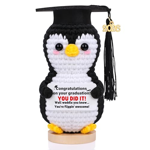 JoycuFF Graduation Gifts for Her Him, Mini Positive Crochet Penguin, 2026 College Master Graduation Gifts for Women Men Friend Daughter, Emotional Cute Penguin Present