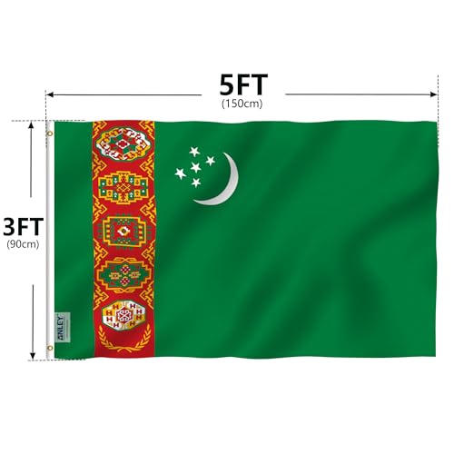 ANLEY Fly Breeze 3x5 Feet Turkmenistan Flag - Vivid Color and UV Fade Resistant - Canvas Header and Double Stitched - Turkmen Flags Polyester with Brass Grommets 3 X 5 FT