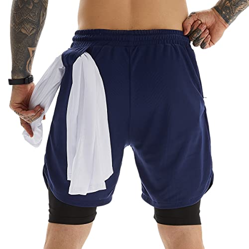 Image of JWJ Men's 2 in 1 Workout Running Shorts 7 Inch Lightweight Athletic Gym Shorts with Compression Liner