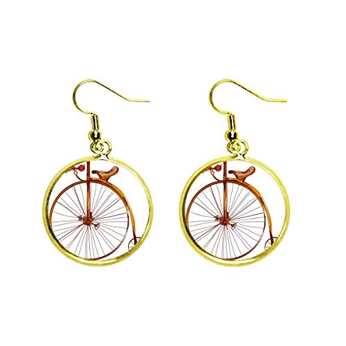 Pendientes de bicicleta High Wheeler Bretaña dorados y colgantes estilo joyería mujer