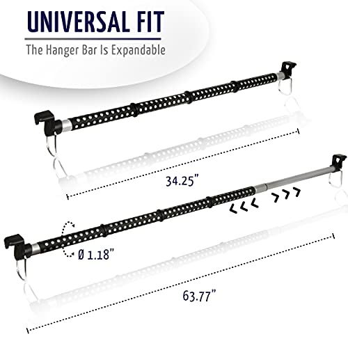 Zone Tech Car Expandable Clothes Hanger Bar - Premium Quality Classic Black Heavy Duty Retractable Vehicle Hanger Clothes Bar For Travel- Expandable 34” To 62" (1-Pack) #TOP1
