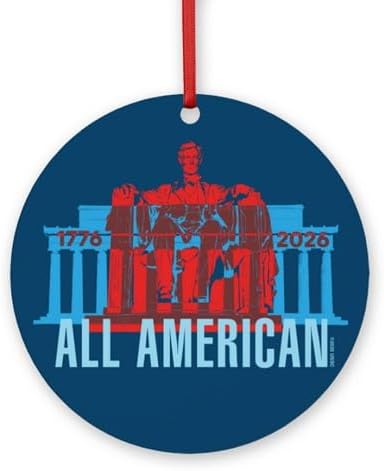 CafePress America250: Lincoln Memorial Round 4" MDF Holiday Ornament