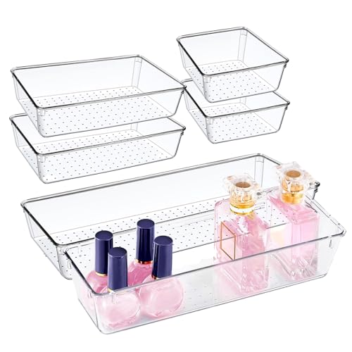 MUYAPAY 6 Piezas Cajones Organizadores Plastico, Con 3 Tamaños Diferentes, Transparente Organizador Baño, Organizadores de Cajones, Organizador de Maquillaje